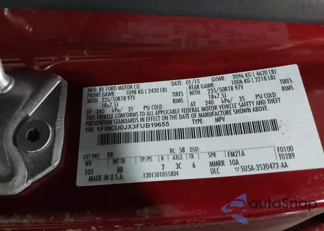 2015 Ford Escape Titanium z USA, uszkodzony, nr VIN 1FMCU0JX3FUB19655